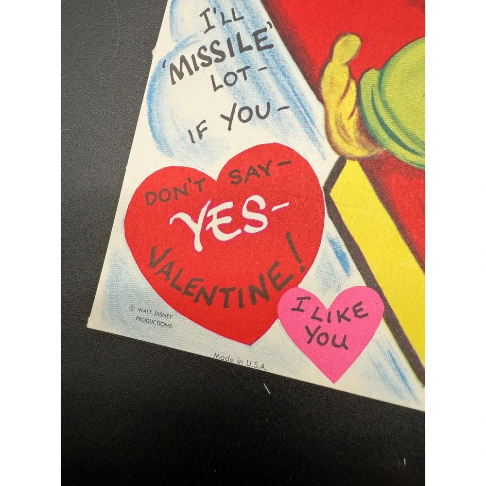 Vintage Walt Disney Valentine Card Dopey Rocket Atomic Space Theme 1960 Envelope